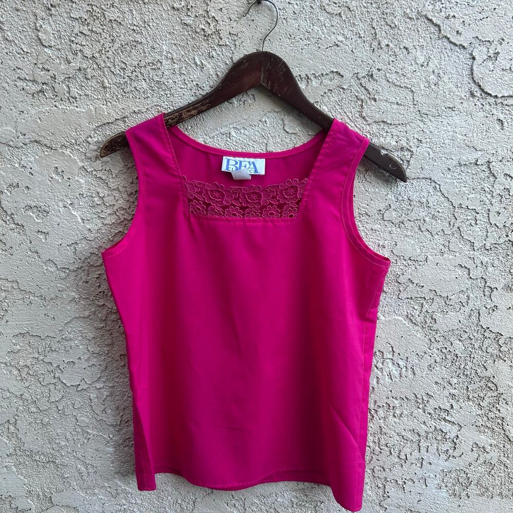 Vintage Pink Satin Lace Trim Tank Top Size S